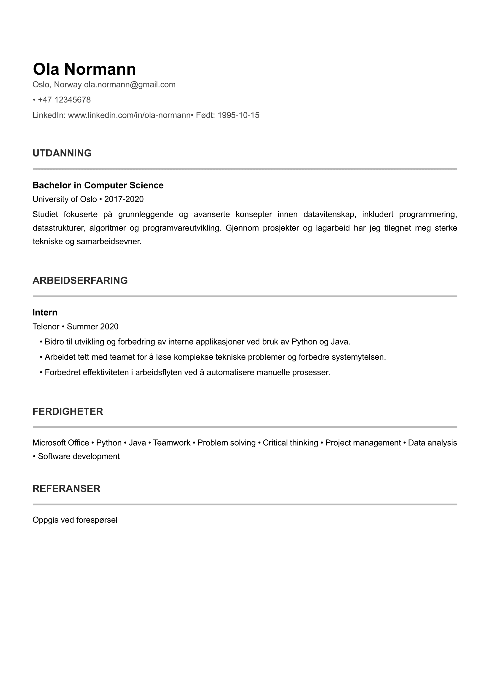 Eksempel på CV